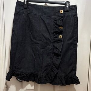 Anthropologie Black Mini Skirt with Ruffle and Button Detail